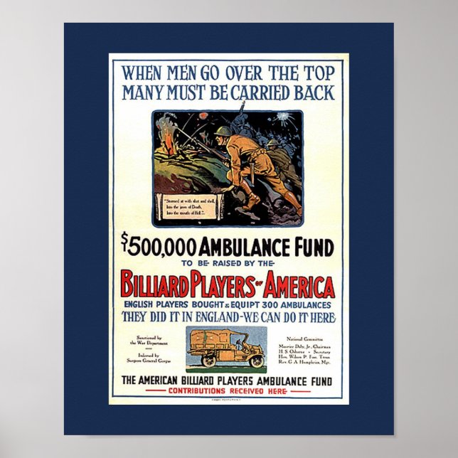 Póster Jogadores Billiard da US WW1 Fundraising (Frente)