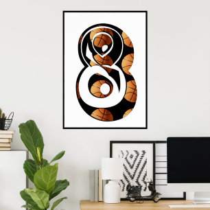 Poster Jogadores De Basquete Número Oito Com Bolas De Bas