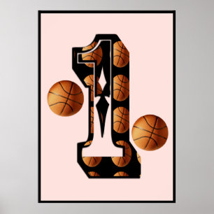 Poster Jogadores De Basquete Número Um Com Bolas De Basqu