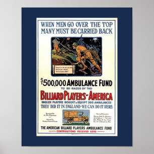 Póster Jogadores de bilhar de América WW1 que Fundraisin