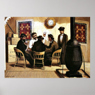 Póster Jogadores de cartão no barco a vapor, pintura de 