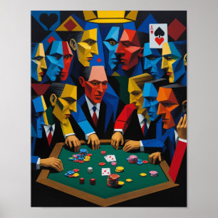 Poster Jogadores de Pôquer ao Redor da Mesa no Estilo Cub
