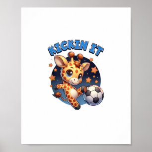 Poster Jogando Futebol Jogador Girafa Bola Meninas Menino
