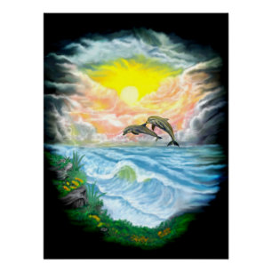 Póster Jogando golfinhos no sol