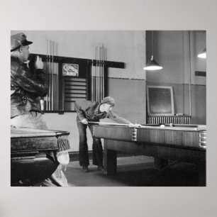 Póster Jogando Sinuca, 1940. Foto Antiga