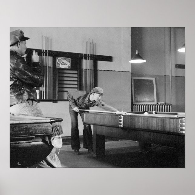Póster Jogando Sinuca, 1940. Foto Antiga (Frente)