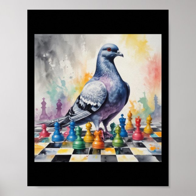 Poster Jogando Xadrez Com Um Adesivo De Pombo (Frente)
