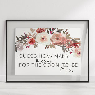 Poster Jogo Adivinhe Quantos Beijos de Rosas Florais Rubo