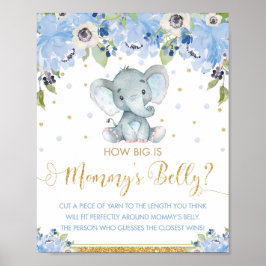 Poster Jogo Azul Floral Elefante Quão Grande é a Barriga
