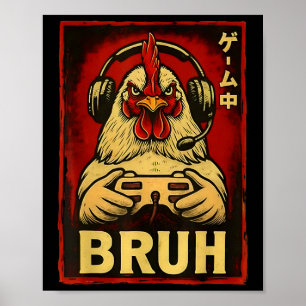 Poster Jogo Bruh Frango Vídeo Game Controller Engraçado G