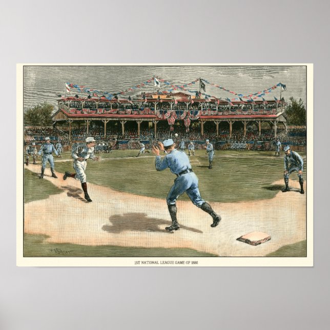 Póster Jogo da Liga Nacional de Basebol de 1886 (Frente)