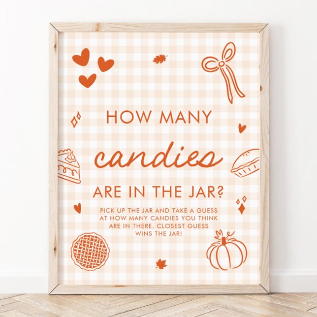 Poster Jogo de Adivinhação de Quantas Balas Tem no Pote d (Fall Gingham Cutie Pie Guess How Many Candies Game)