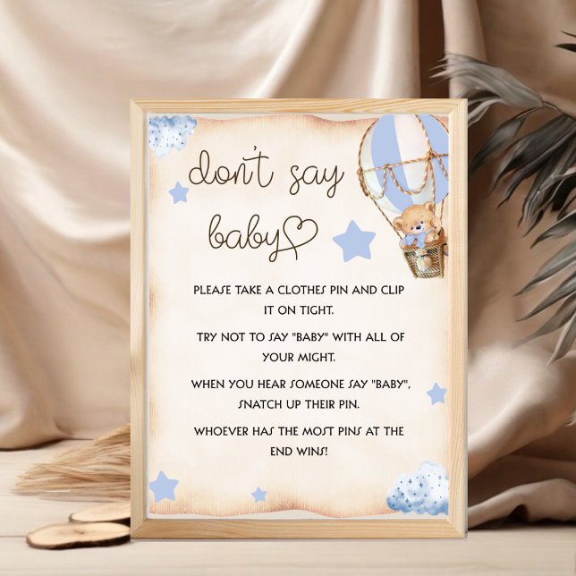 Poster Jogo de baby shower não diga sinal de bebê azul (Criador carregado)
