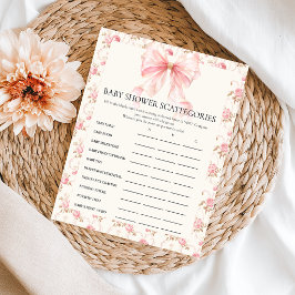 Poster Jogo de Baby Shower Scattergories Cottage com Laço