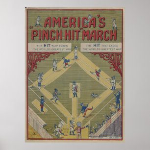 Poster Jogo de basebol Desenhos animados do vintage WWI