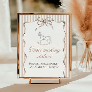 Poster Jogo de Chá de Bebê do Cavalo de Balanço Bege Vint