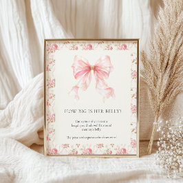 Poster Jogo de Chá de Bebê Floral Cottage com Laço Rosa