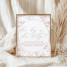 Poster Jogo de Chá de Bebê Rosa Floral Vintage Atemporal