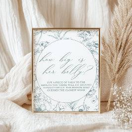 Poster Jogo de Chá de fraldas Azul Floral do Eterno Vinta