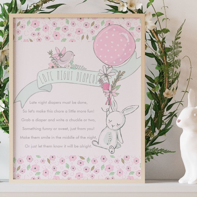 Poster Jogo de Chá de fraldas de Fraldas Noturnas Pequena (Diaper Game Poster from my Little Bunny & Balloon Baby Shower collection - buy printed or digital)
