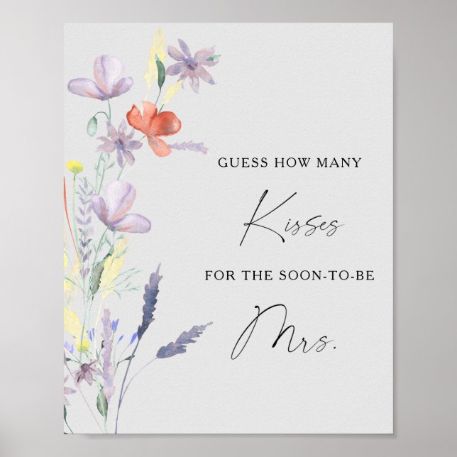 Poster Jogo de chuveiro de noiva Boho Floral quantos beij (Frente)