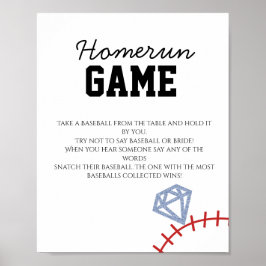 Poster Jogo de Chuveiro de Noiva Brilho Homerun Beisebol 