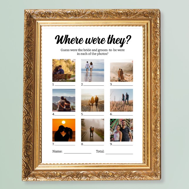 Poster Jogo De festa de casamento Onde Eles Estavam Adivi (Wedding Party Game Where Were They Photo Guessing Poster)