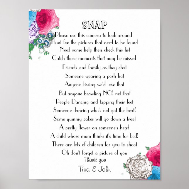 Póster Jogo de Fotos de Casamento com Design de Rosa Lind (Frente)