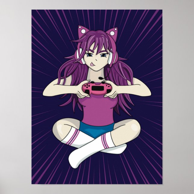Poster Jogo de Jogo Jogador de Animação Japonês Kawaii (Frente)