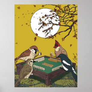 Poster Jogo de pássaros jogando Mahjong 