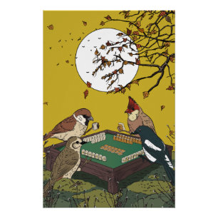 Póster Jogo de pássaros jogando Mahjong 