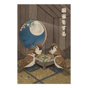 Póster Jogo de pássaros jogando Mahjong 