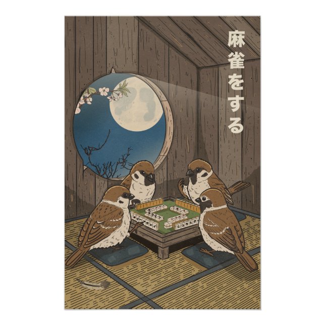 Póster Jogo de pássaros jogando Mahjong  (Frente)