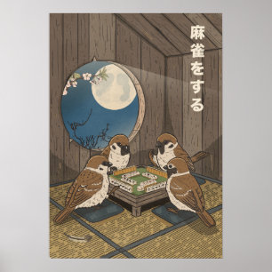 Poster Jogo de pássaros jogando Mahjong 