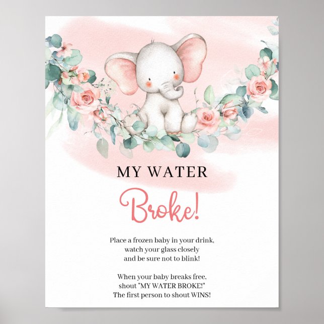 Poster jogo de sinais do Baby Girl Elephant My Water Brok (Frente)