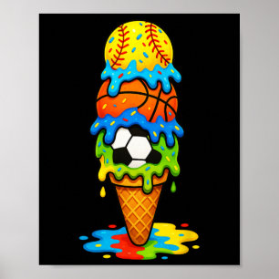 Poster Jogo de verão de sorvete escorrendo futebol Softll