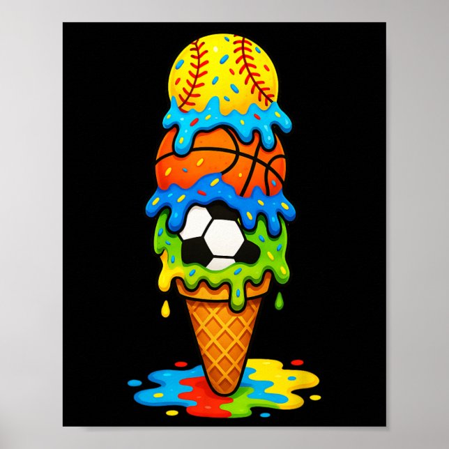 Poster Jogo de verão de sorvete escorrendo futebol Softll (Frente)