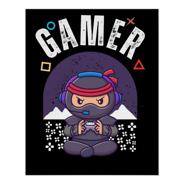 Póster jogo de vídeo com controlador de gamer retrô (Frente)