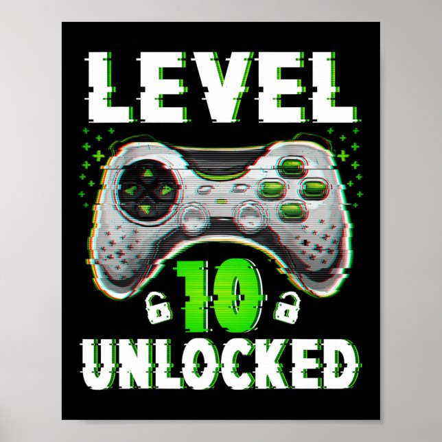 Poster Jogo de vídeo desbloqueado do nível 10 com 10 anos (Frente)