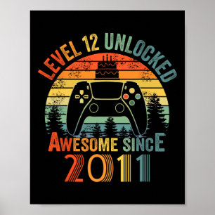 Poster Jogo De Vídeo Desbloqueado Do Nível 12 Com 12 Anos
