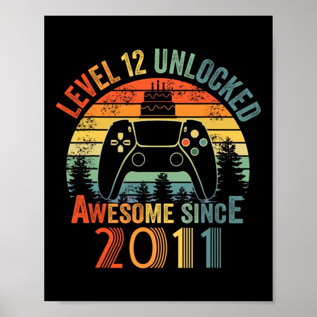 Poster Jogo De Vídeo Desbloqueado Do Nível 12 Com 12 Anos (Frente)