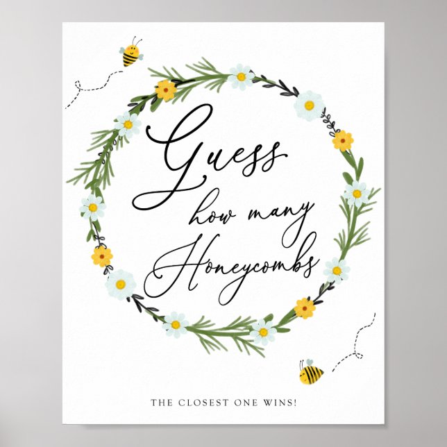 Poster Jogo do Chá de fraldas das abelhas Adivinha Quanto (Frente)