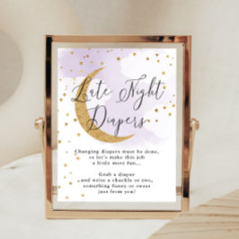 Poster Jogo do Chá de fraldas Dourado Roxo das Fraldas No