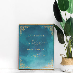 Poster Jogo do Ornamentado de Quadro Dourado Turquesa Qua