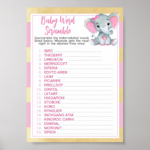 Poster Jogo Dourado Pink Elepher Baby Word Scramble