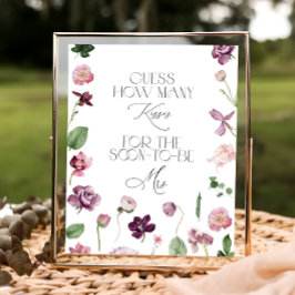 Poster Jogo Floral Adivinhe Quantos Beijos Chá de Noiva P