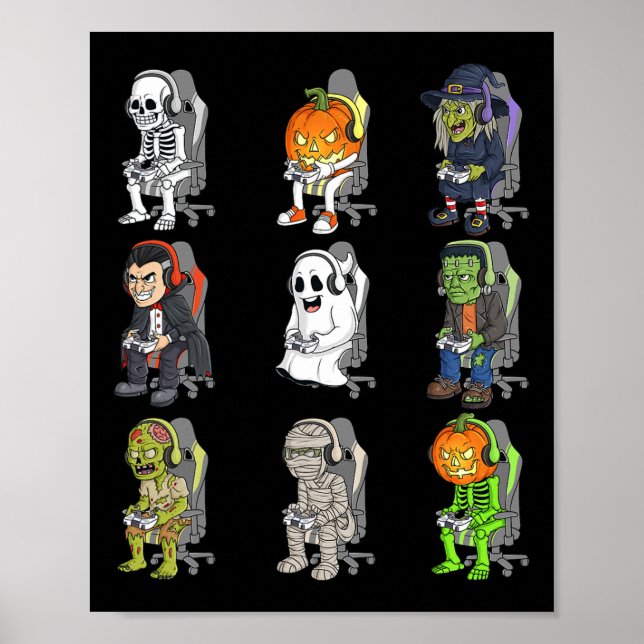 Poster Jogo Halloween Skeleton Gamer Zombie Boy (Frente)