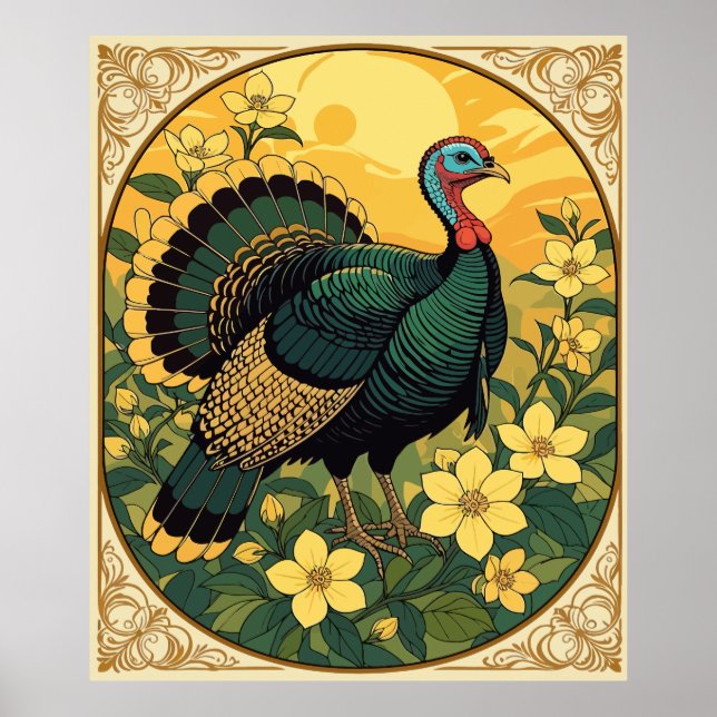 Poster Jogo Pássaro Selvagem Turquia E Flores De Jasmim (Frente)