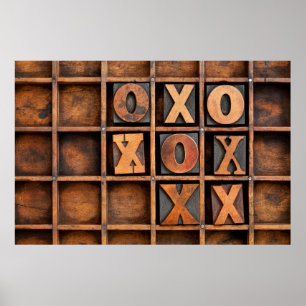 Poster jogo tic-tac-toe ou noughts e cruzes - vintage