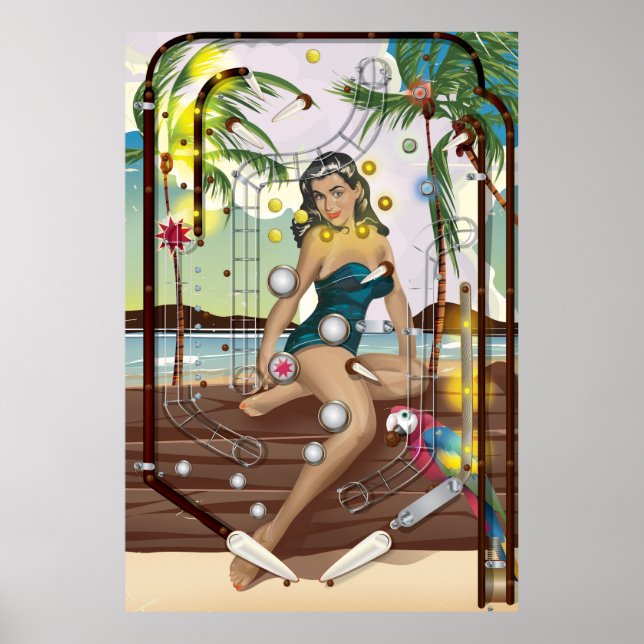 Póster Jogo Vintage Pinball Machine (Frente)